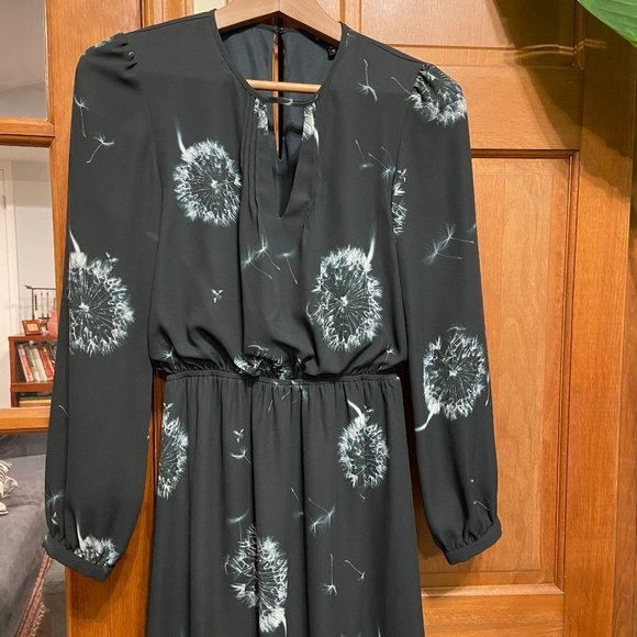 Express Dresses | Express Dress Charcoal Grey W/ Dandelion Flower Print size Xs - Picture 2 of 6
